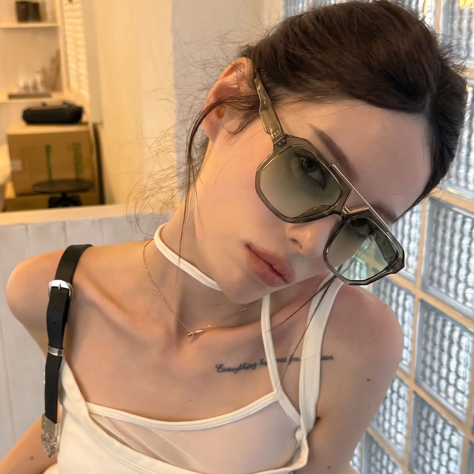 JNPCXI Retro Double Bridges Polygon Square Sunglasses Women Fashion Green Gradient Shades UV400 Men Trending Sun Glasses