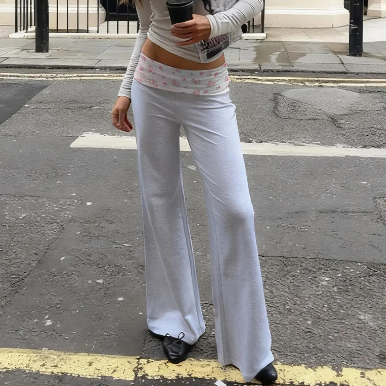 Pantalones de salón para mujer, pantalones de pierna ancha con cintura elástica y estampado Y2K, pantalones informales holgados, ropa de calle para salir a la moda