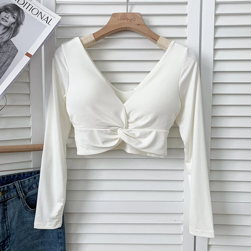 تي شيرت نسائي قصير بأكمام طويلة تي شيرت كاواي مدمج في حمالة صدر نسائية مثيرة موضة هاراجوكو الكورية #6