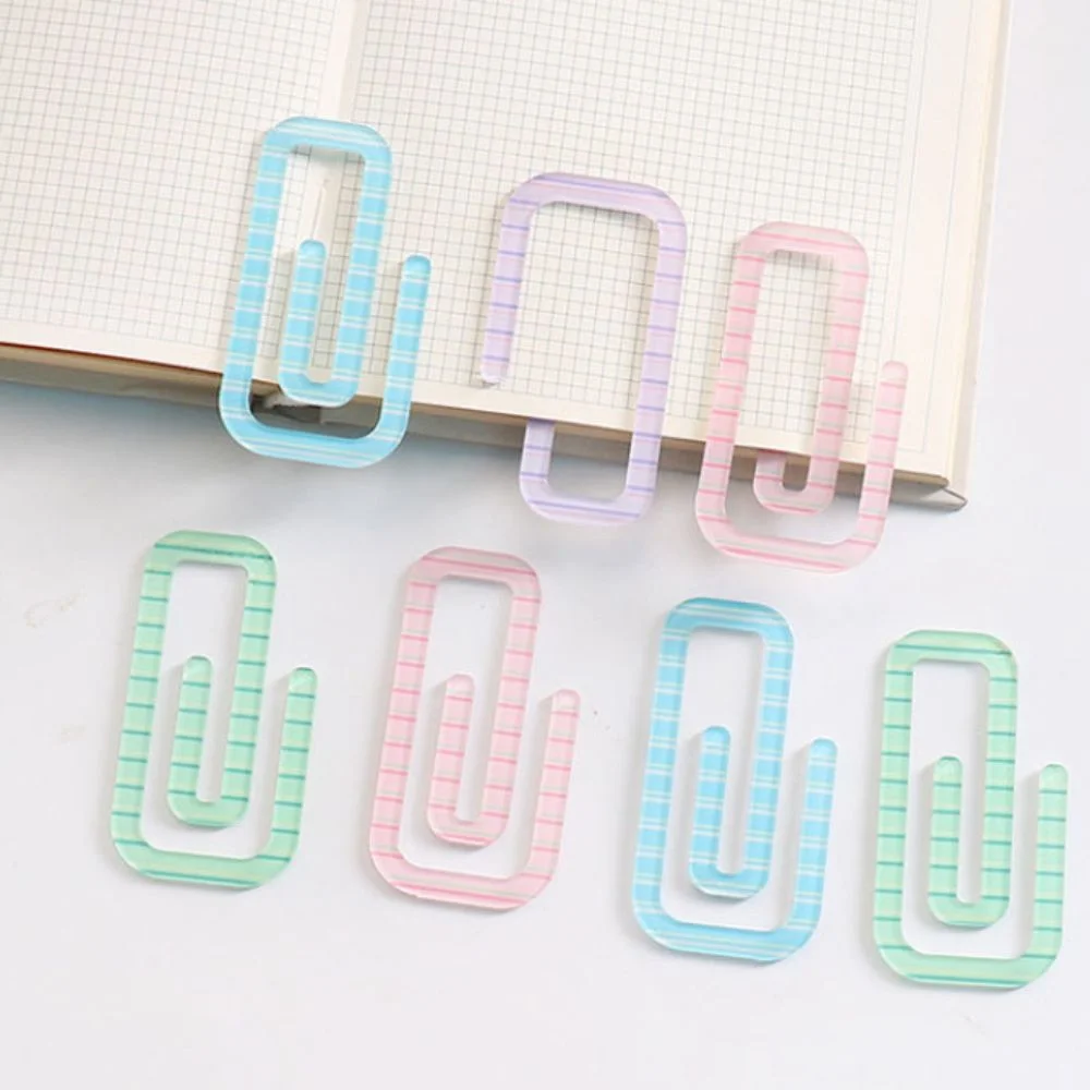 Portable Paper Clip Shape Striped Bookmark Candy Color Creative Book Page Marker Durable Book Decorative Ledger Bookmark Books