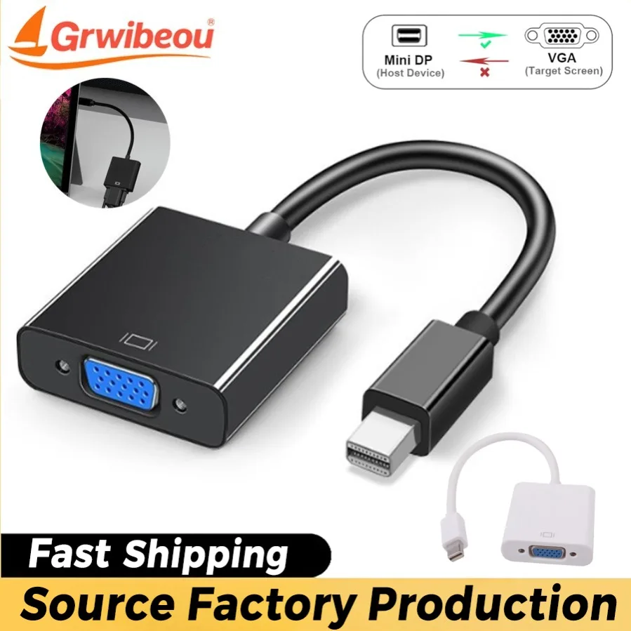 Mini DisplayPort To VGA Adapter 1080P Mini DP To VGA Cable Converter for HDTV Monitor MacBook Air Pro IMac Mac Laptop Surface