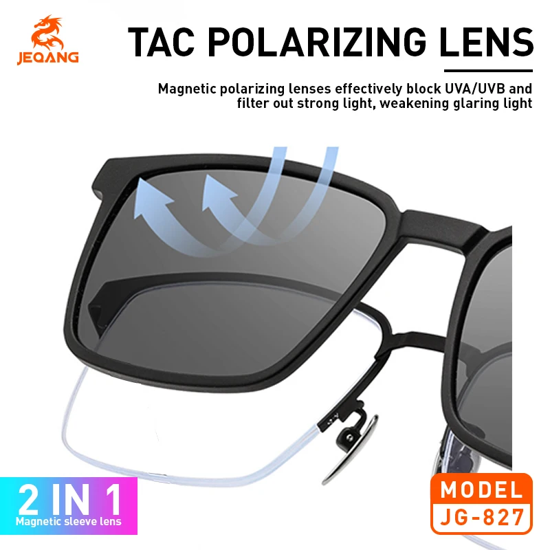 JEQANG JG-827 Occhiali da sole intelligenti Bluetooth 2N1 Due lenti magneticamente sostituibili