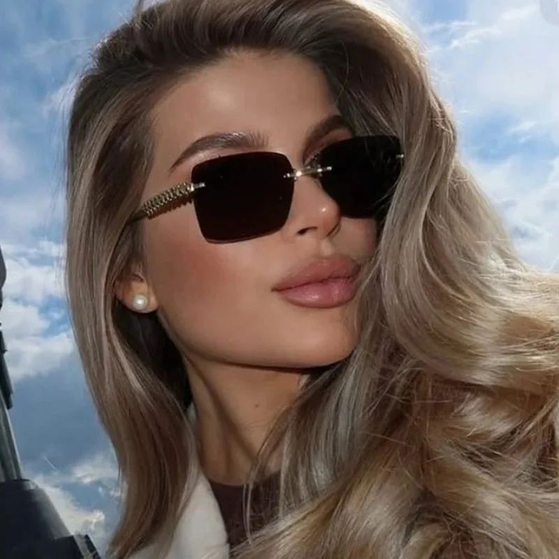New Retro Rimless Square Sunglasses for Women Men Trendy Luxury Design Metal Frameless Fashion Cool Driving Sun Glasses