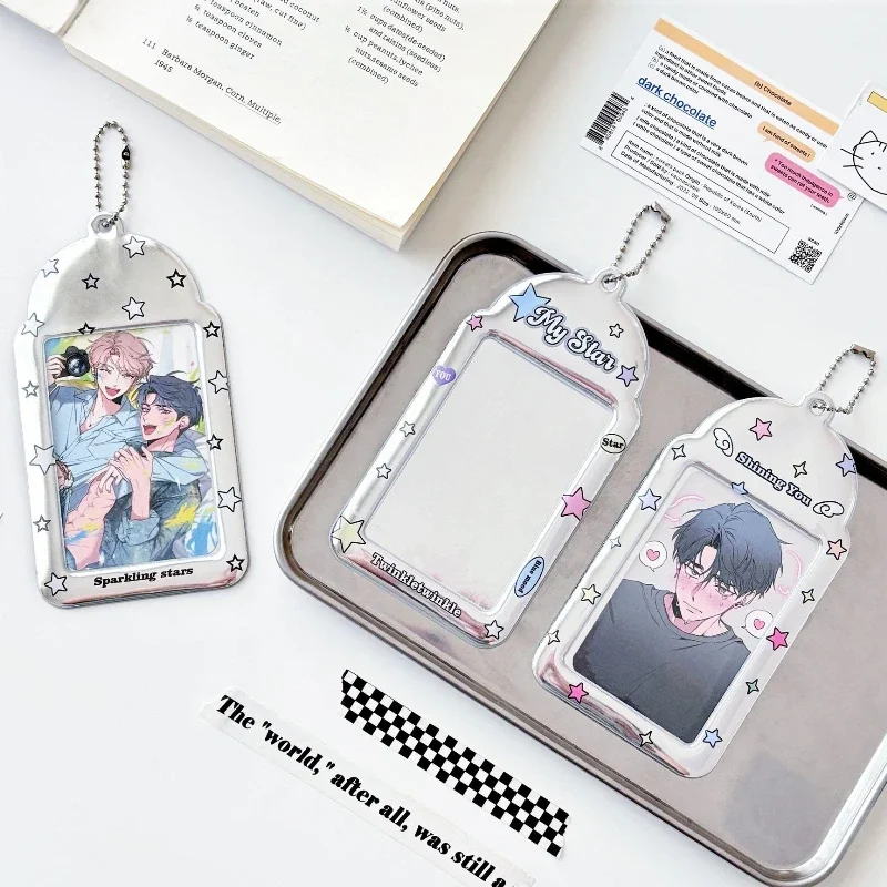 Silver Star PVC Card Holder for Girls Kpop Idol Card Sleeves Original Design Anime Card Frame 3 Inch Photocard Holder INS Style