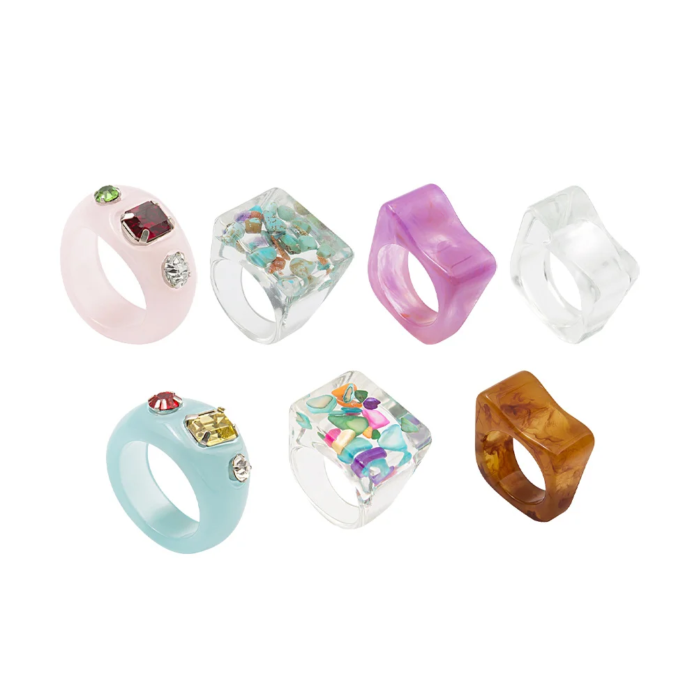

7 Pcs Retro Resin Diamond Ring Vintage Rings The Rhinestones Finger Jewelry Acrylic Aesthetic Miss