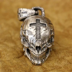 925 Sterling Silver Huge Cross Skull Pendant Mens Biker Punk Jewelry TA423