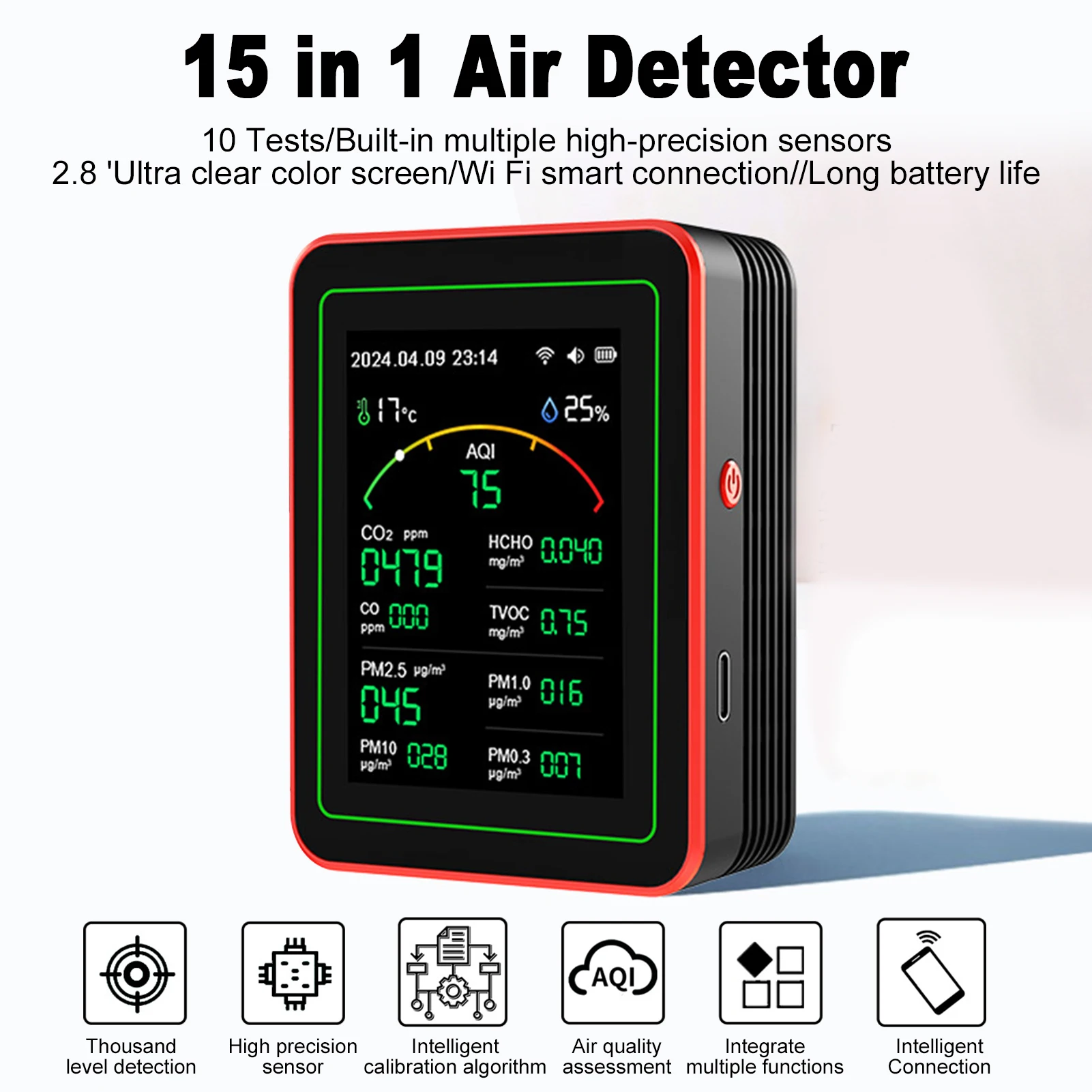 15 in 1 Air Quality Monitor Meter CO2 CO HCHO TVOC PM Temperature Humidity Detector Smart WiFi TY APP Control Multi Function Air
