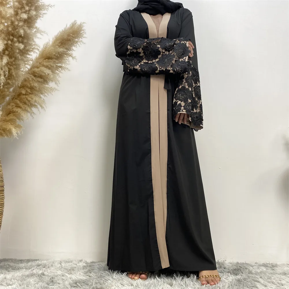 

Dubai Black Lace Open Abaya Eid Ramadan Kimono Cardigan Turkey Muslim Women Maxi Dress Arabic Robe Islamic Clothing Kaftan Gown