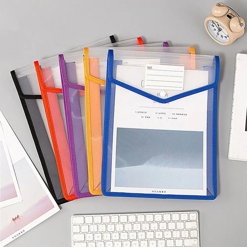 

Press Button A4 File Bag Waterproof Storage Bag Document Bag Vertical Large Capacity Transparent File Organizer
