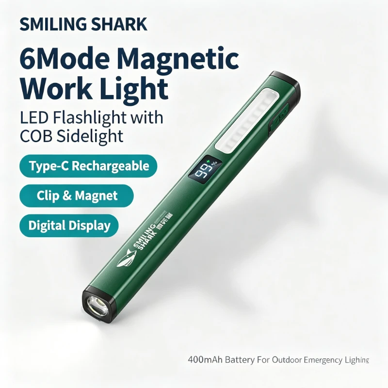 SMILING SHARK GZ5112 Magnetic Work Light 6Mode LED Flashlight COB Sidelight Clip Type‑C Rechargeable for Outdoor Lighting