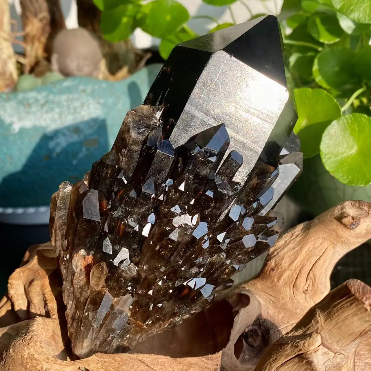 Natural Black & Smoky Quartz Clusters, Brazil Pineapple Castle Raw Crystal, Lucky Ornament for Home Office Desk Decoration