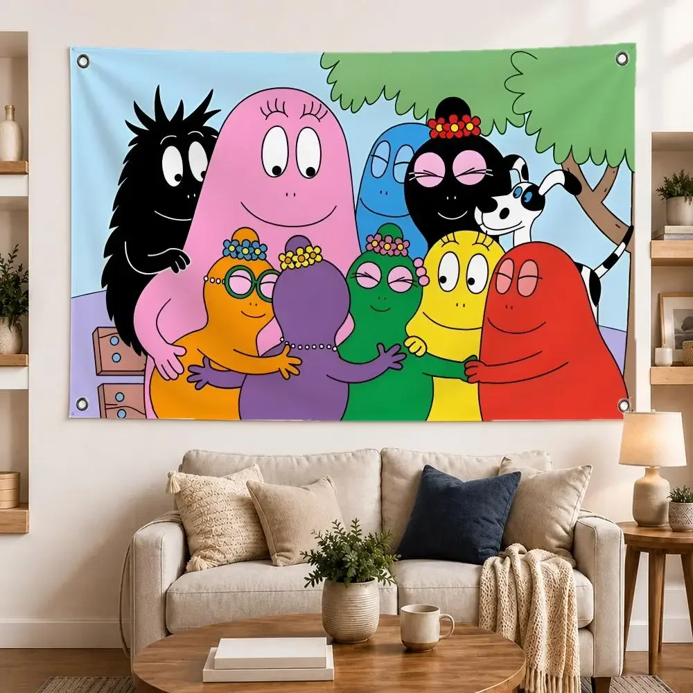 Cute Cartoon B-Barbapapa Flags Horizontal High Density Knitted Fabric European Simple For Durable Outdoor Indoor Use
