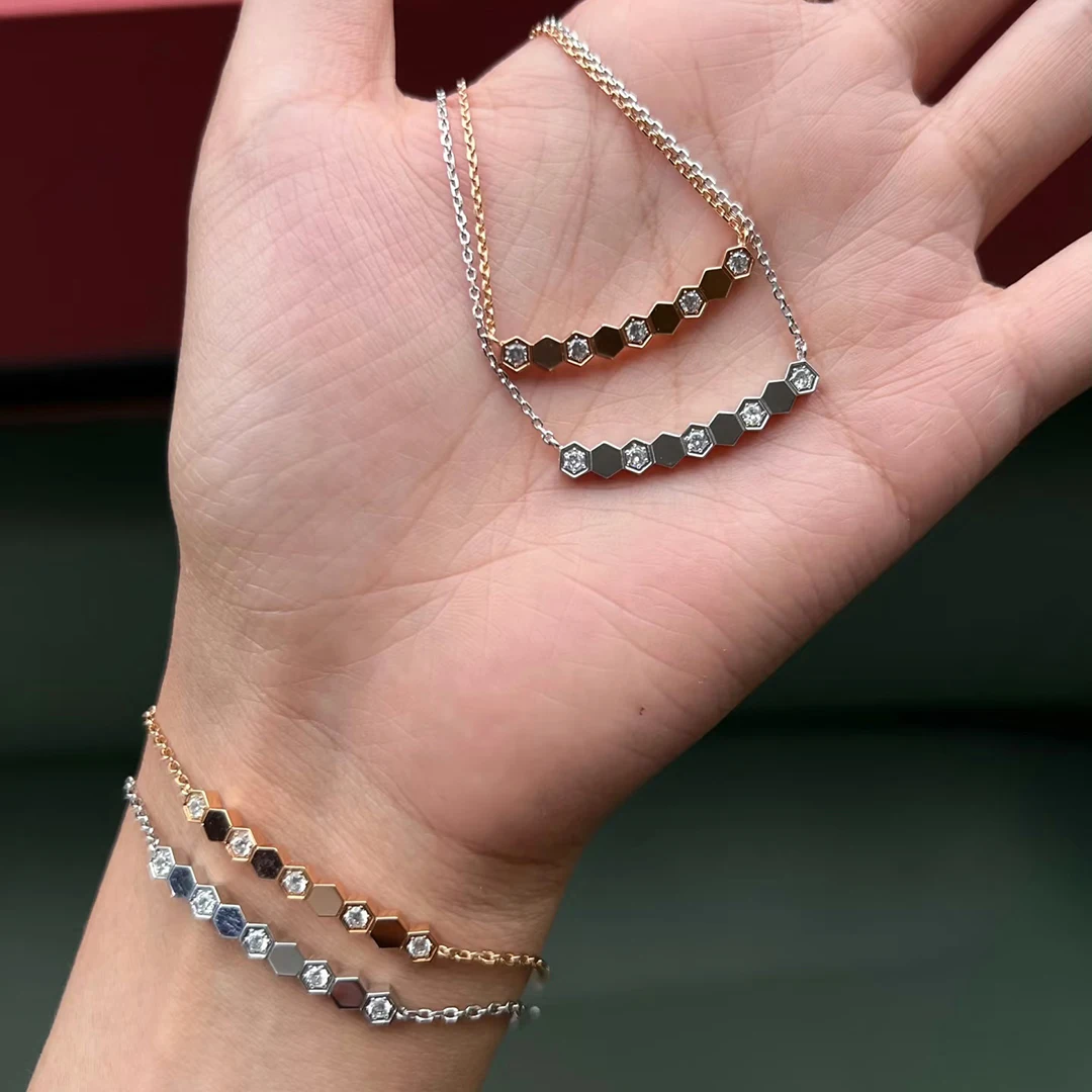 2026 Trends 925 Sterling Silver Zircon Honeycomb Necklace for Woman Luxury Fashion Jewelry, High Quality Bracelets for Ladies
