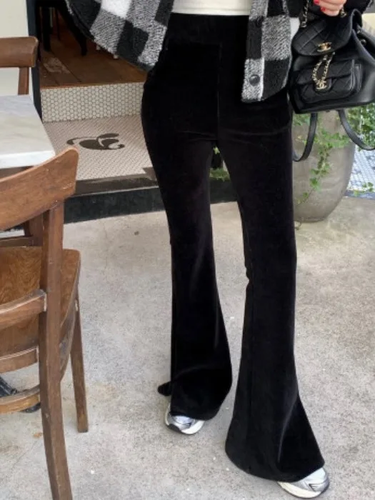 

Ele High Waist Slimming Micro Flared Design Teaded Pants Long Trousers Autumn Winter Faion Ladies Bot Wear