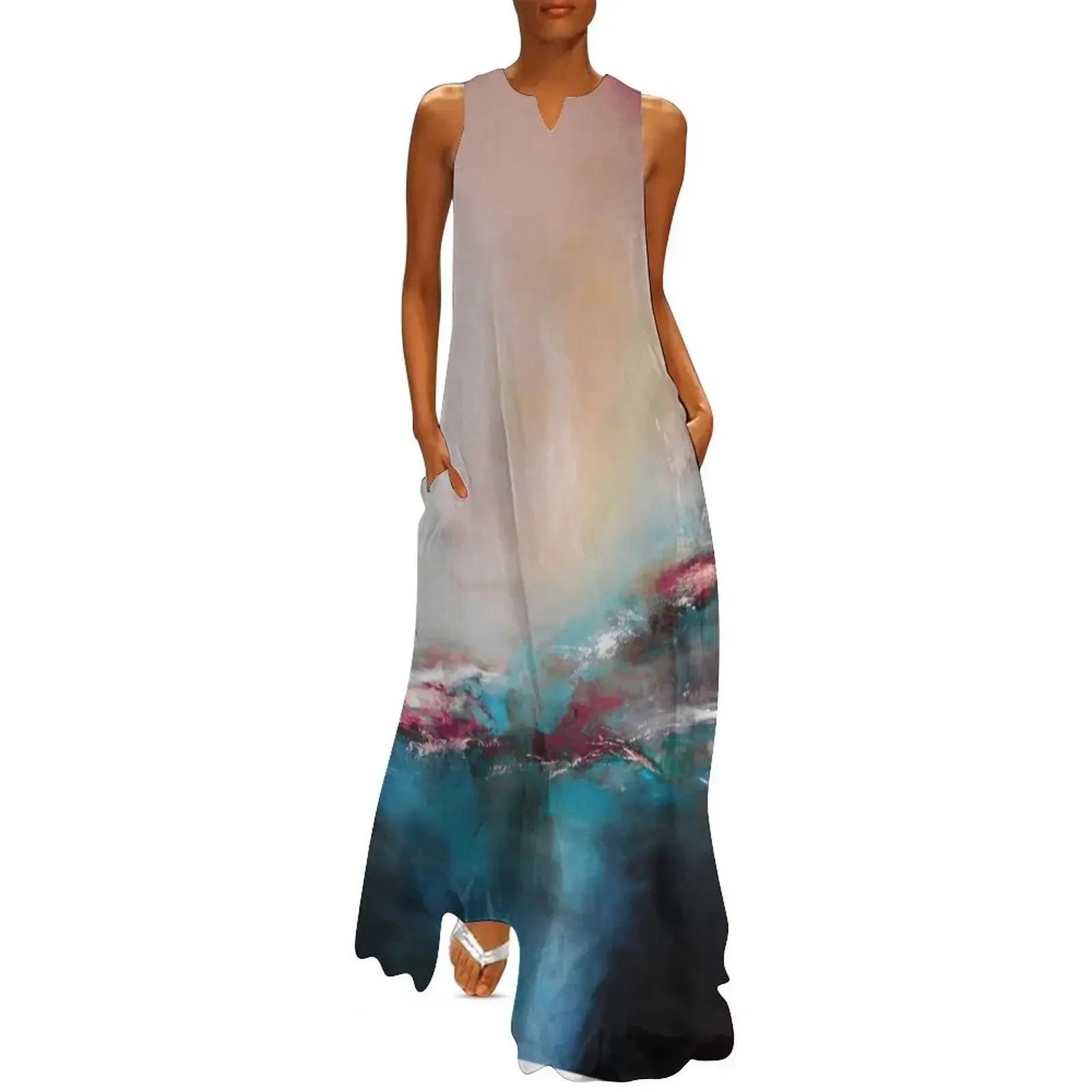 

Pink and beige abstract landscape Long Dress Women's summer skirt dress women summer dress women summer 2025 Prom gown