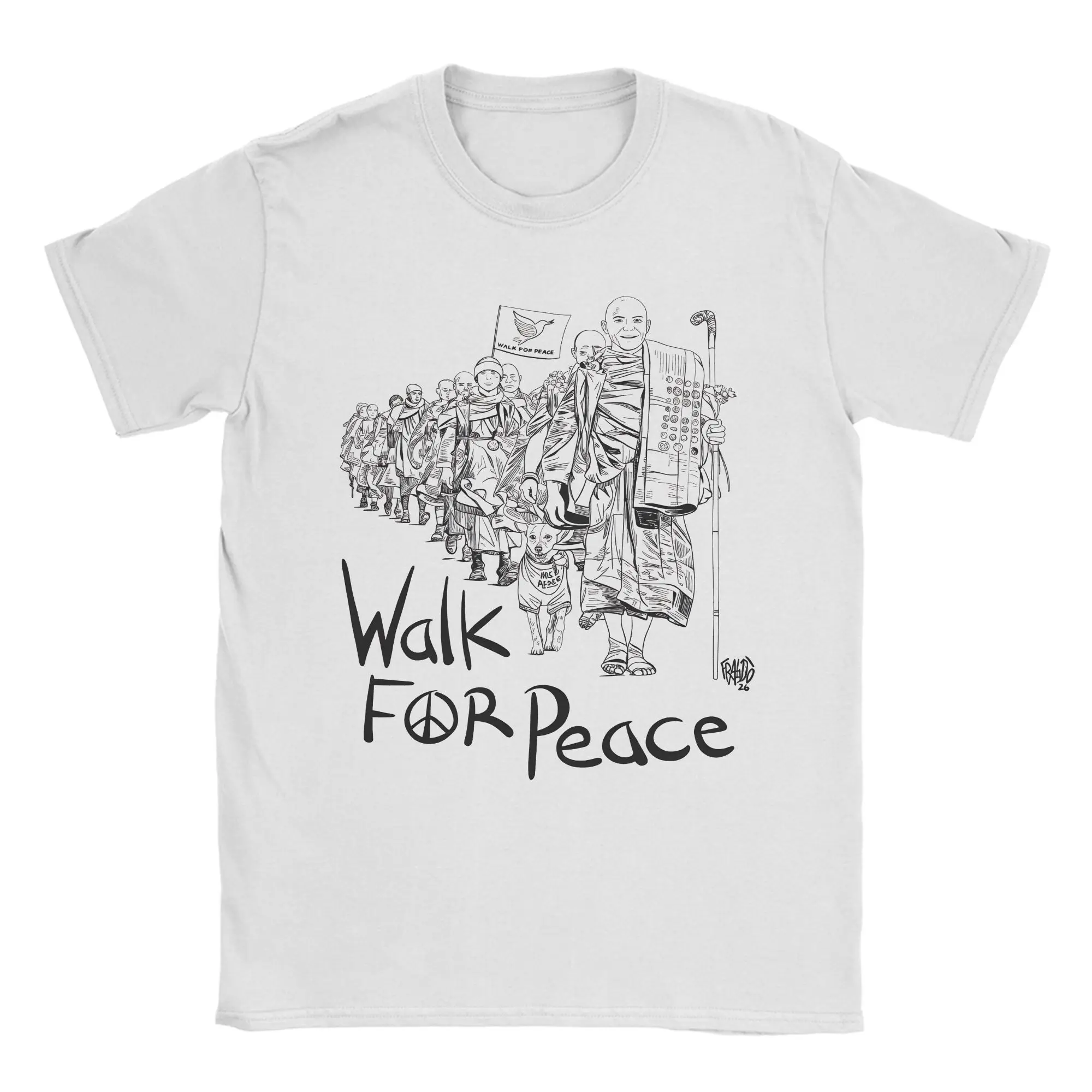 Funny Peace Walking Monks And Aloka Dog Walk For Peace T-Shirt for Men Crewneck 100% Cotton T Shirts Tee Shirt Summer Clothes