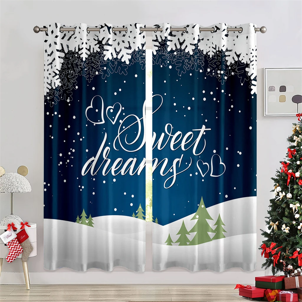 

Home Decor Christmas Curtains Snowflake Bells Santa Claus Christmas Tree Curtain Fit Window Decor Bedroom Living Room 2 Pcs