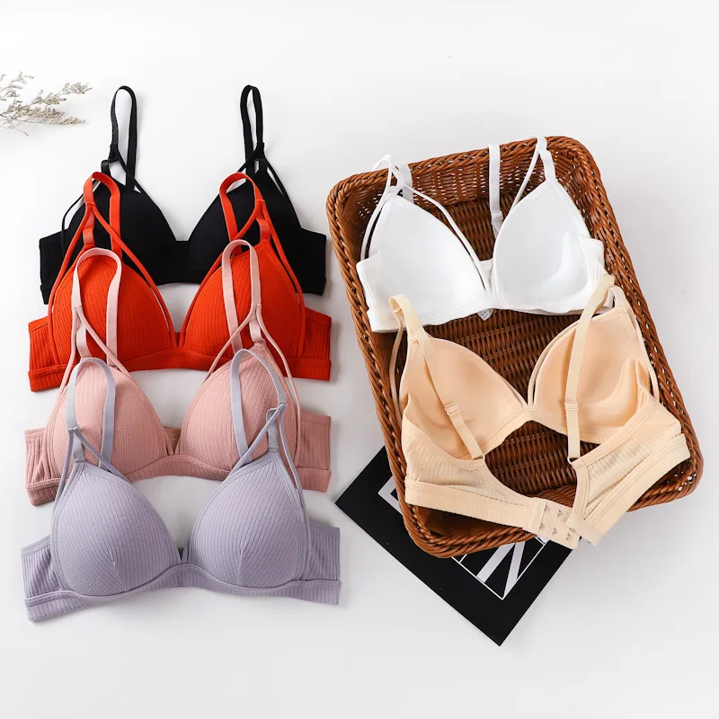 Cotton Bra For Women Push Up Bralette Sexy Lingerie Deep V Backless Comfort Small Breast Thin Pad Bra Female Cotton Underwear