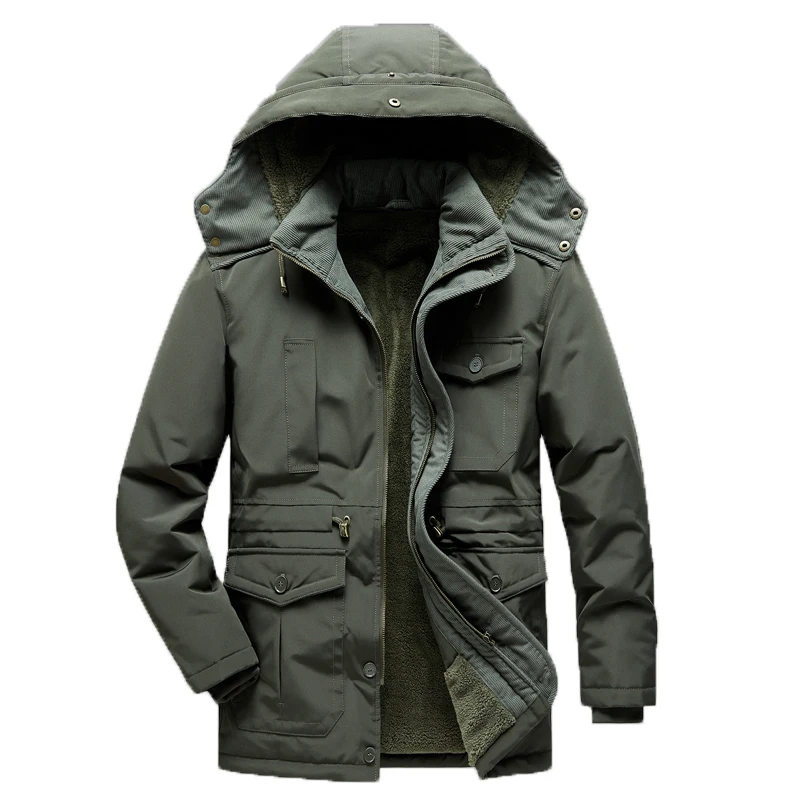 2023 New Men Winter Fleece Warm Detachable Hooded Jacket Men Business Casual Large Size Outdoors Windproof Work Jacket Male Coat