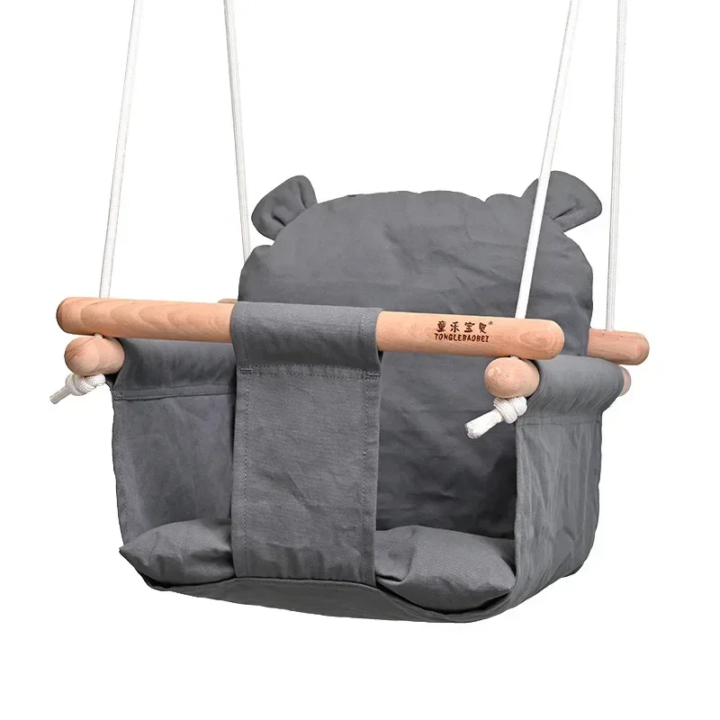 Baby Hangende Schommelstoel Beige Canvas Hout Kleine Mand Stijl Binnen Buiten Kleuterschool Speelgoed Swingende Schommelstoel Leuk Dagelijks Spelen