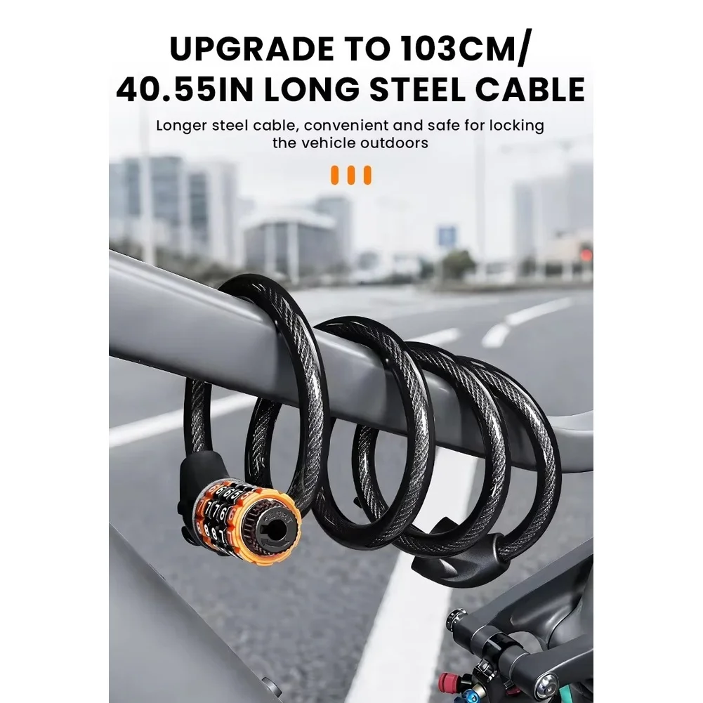 Steel Cable Bike Lock with 5-Digit Password System and Rack Mount for Bikes for scooters and E- for scooters Anti-Theft