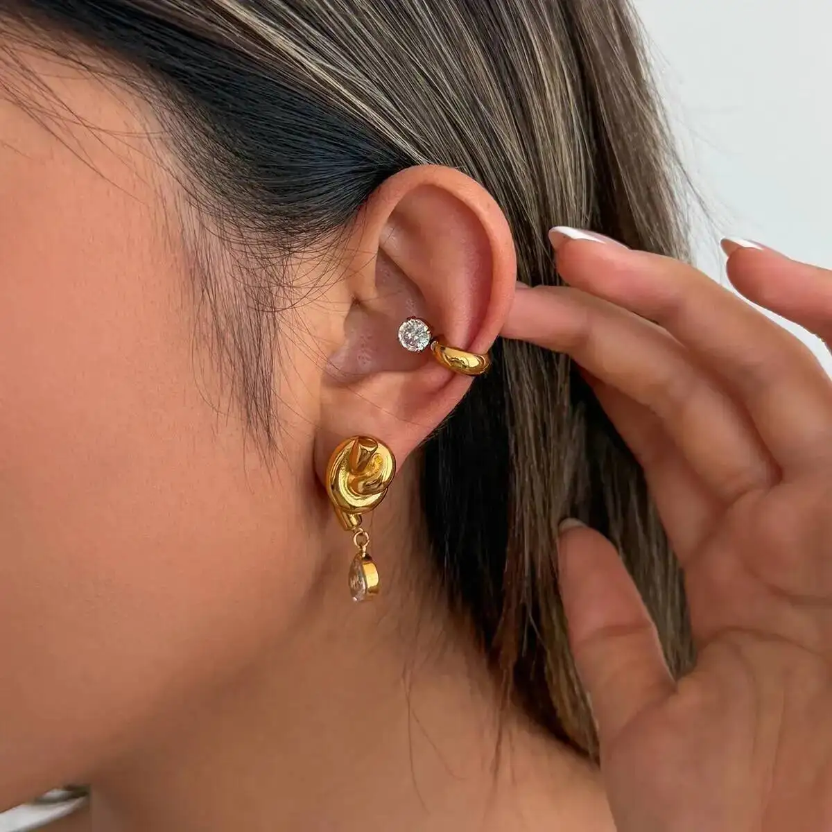 SHIXIN New 18K Gold Plated Zircon Pendant Earring Women Exquisite Stainless Steel Hypoallergenic Waterproof Piercing Ear Jewelry