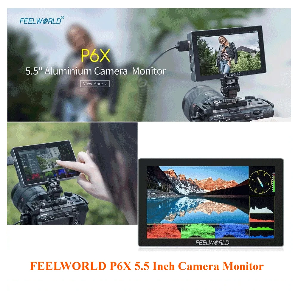 FEELWORLD P6X Monitor de câmera de 5,5 polegadas 1000nit 4K DSLR Câmera 3D LUT Monitor de campo com tela sensível ao toque