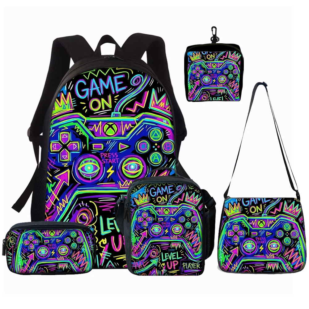 1/2/3/4/5 Stück Rucksack mit Spielkonsolen-Muster, großes Fassungsvermögen, Umhängetasche, Federmäppchen, perfektes Geschenk