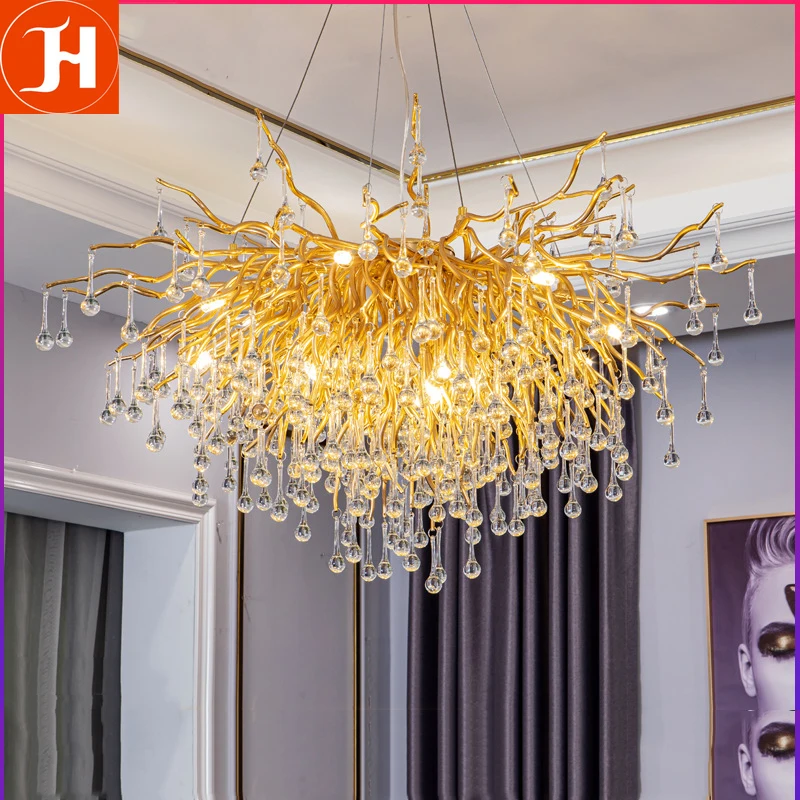 Modern Luxury Crystal Gold Branches Chandeliers For Dining Living Room Bedroom Decoration home light Pendant lamp