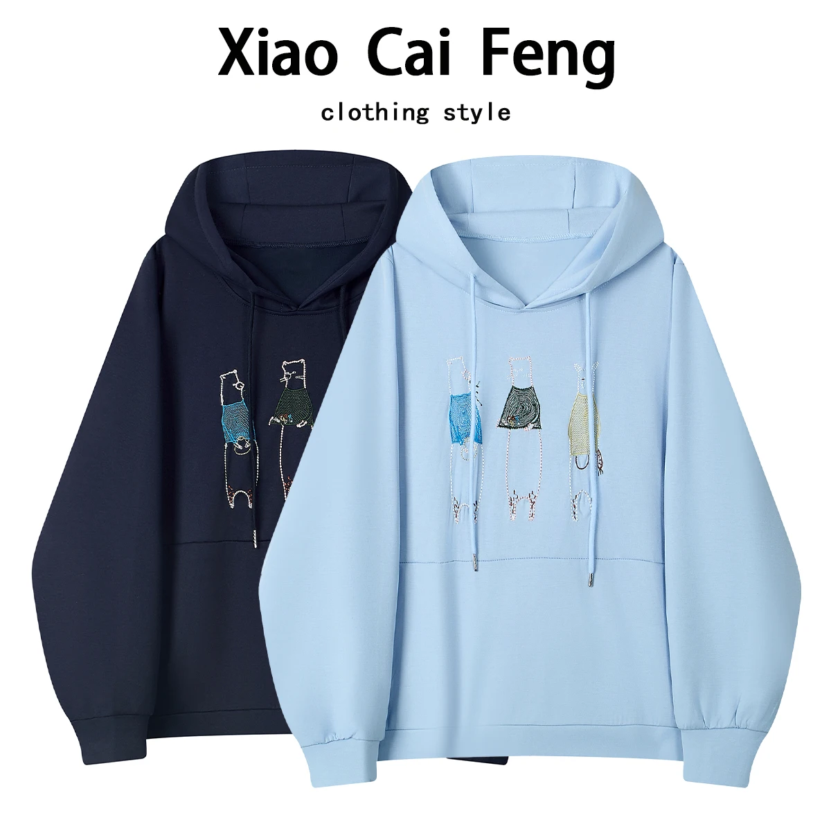 

Korean Style Cartoon Embroidery Hoodie Women's Spring Autumn Loose Outerwear Anti-Aging Top Trendy Long Sleeve Crew Neck