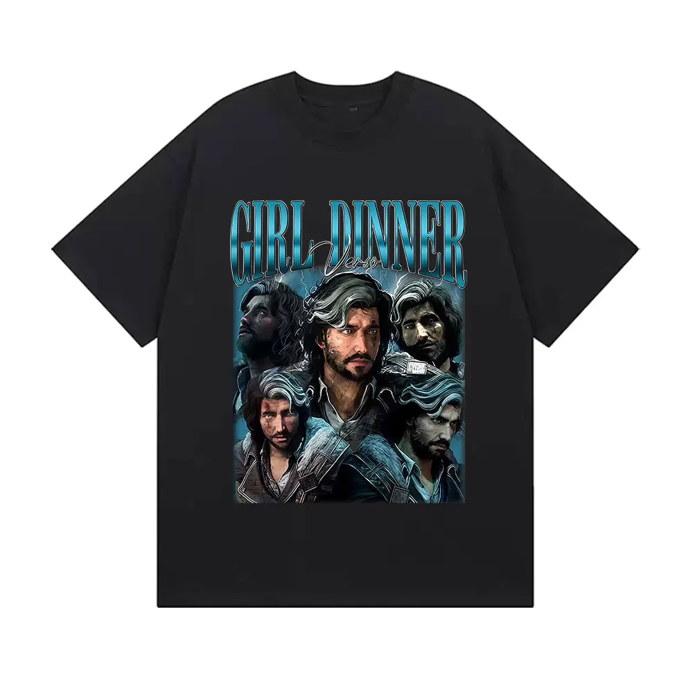 Girl Dinner Verso Retro Graphic T Shirts Clair Obscur Expedition 33 Cosplay Clothing T-shirt Men's 100% Cotton Short Sleeve Tees