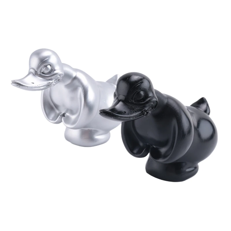 2 PCS 3D Chromed Angry Duck Hood Ornament, Silver & Black Resin Fun Front Hood Car Sticker