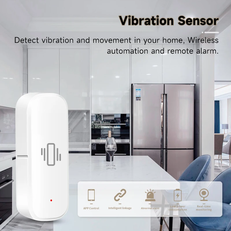 Tuya Zigbee Smart Vibration Sensor Detection Smart Life APP Notification Real-Time Monitor Motion Shock Alarm History Record