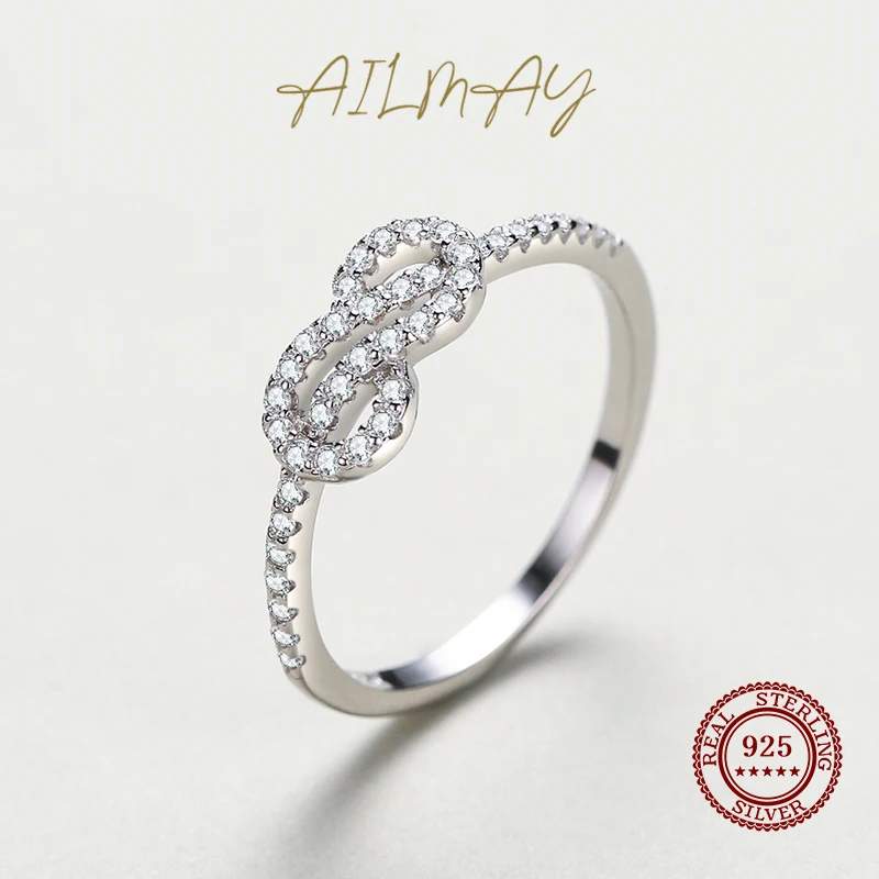 Ailmay Top Quality Real 925 Sterling Silver Fashion Shiny Clear CZ Geometric Finger Ring For Women Wedding Engagement Jewelry view 4