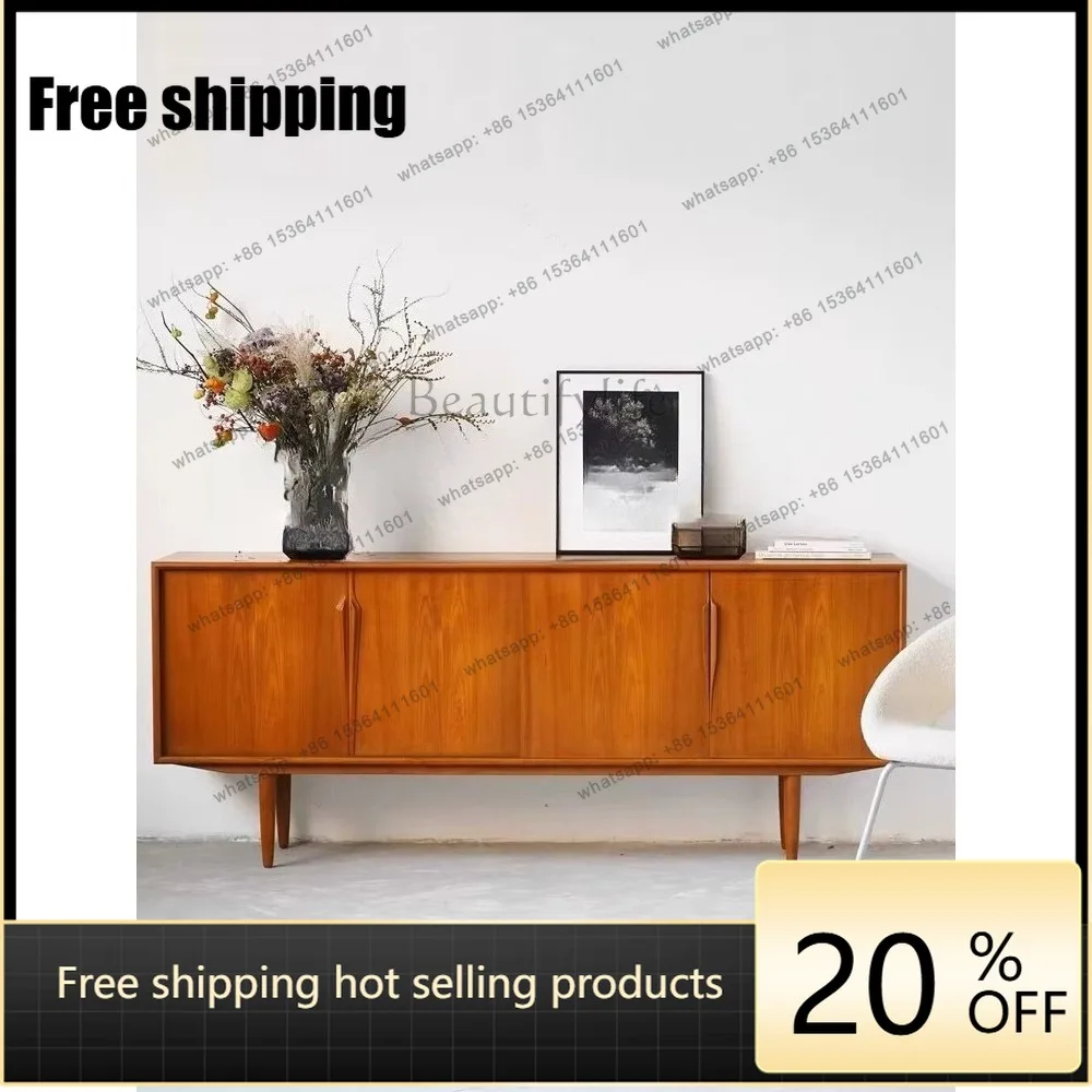 hot  Nordic retro solid wood Burmese teak medieval TV cabinet against the wall side cabinet Multifunctional locker Danish side