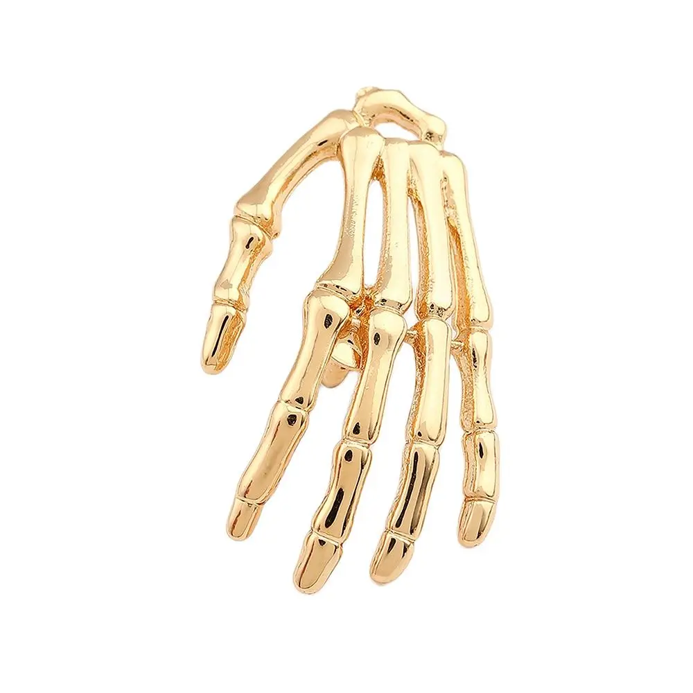 Harong Classic Skeleton Hand Brooch Medical Badge Gold Color Skull Finger Enamel Lapel Pin Halloween Women Jewelry Gift