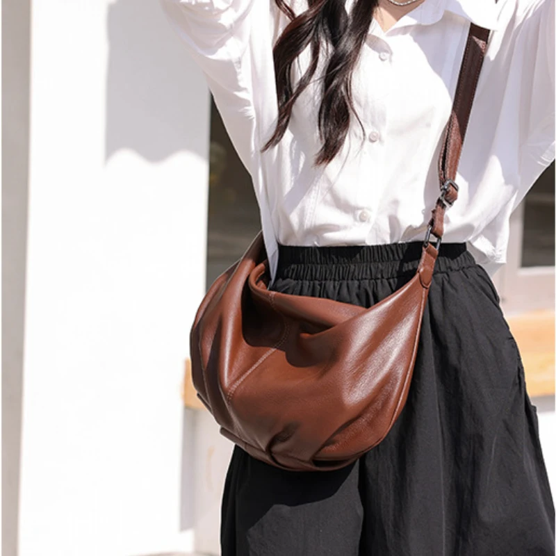 Lady Bag 2023 New Pleated Bag Women's Large Capacity Casual Fashion Genuine Leather European and American Shoulder Crossbody Bag