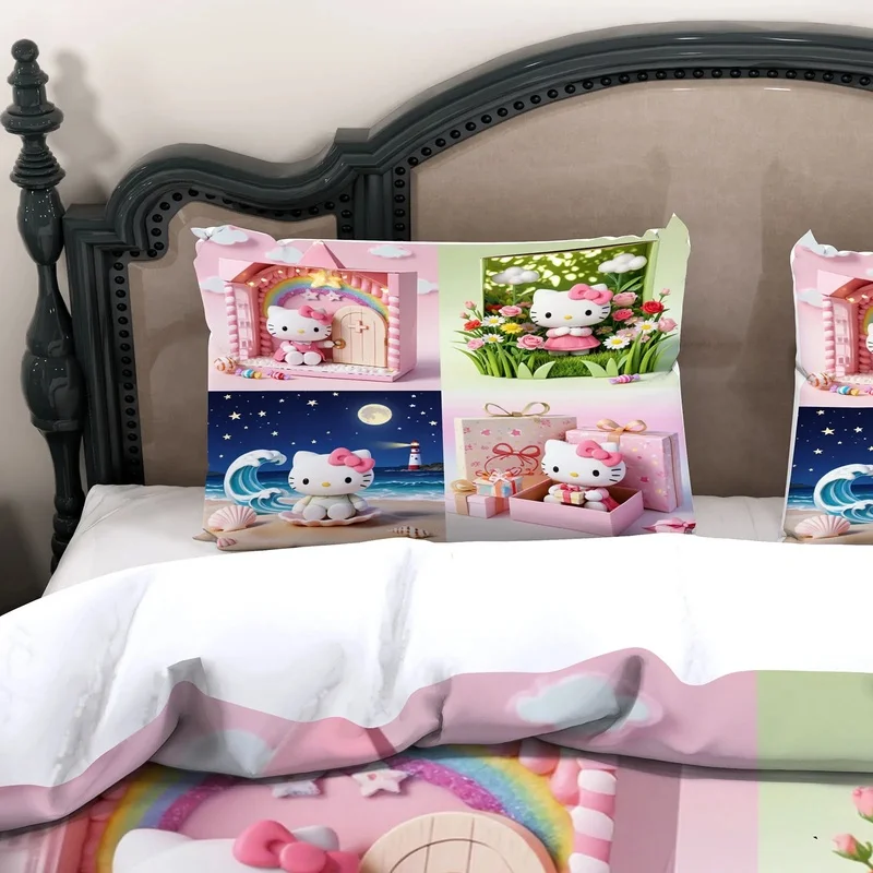 Pink Doll Hello Kitty Duvet Cover Set 4‑Scene Collage Bedding Set For Teen Girls Bedroom Decor view 3