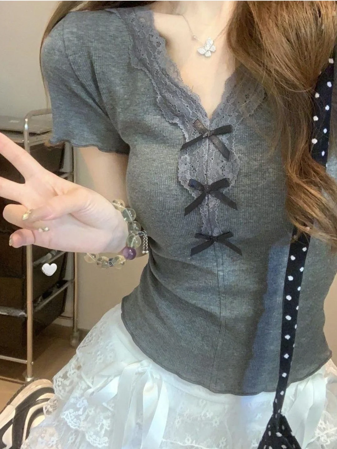 

Женская футболка Miu Series с V-образным вырезом и кружевными вставками, короткий рукав, весна-лето, Pure Desire BM, нижнее белье