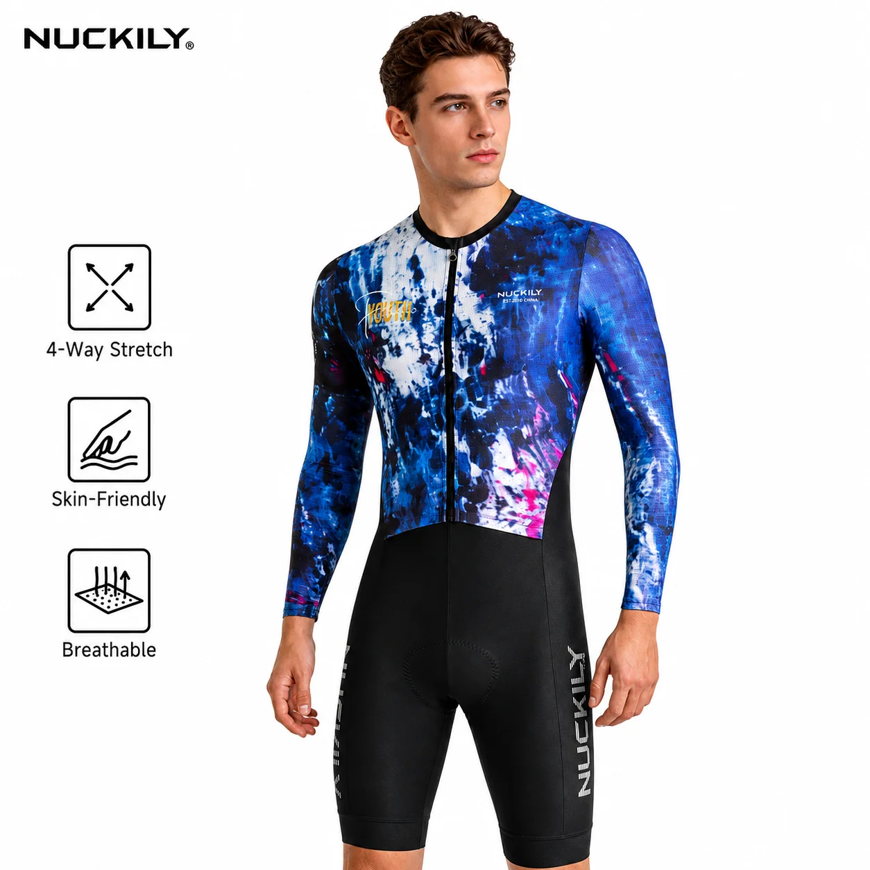 NUCKILY Women's Graffiti Long Sleeve One-Piece Cycling Jersey Suit with 3D Chamois Pad