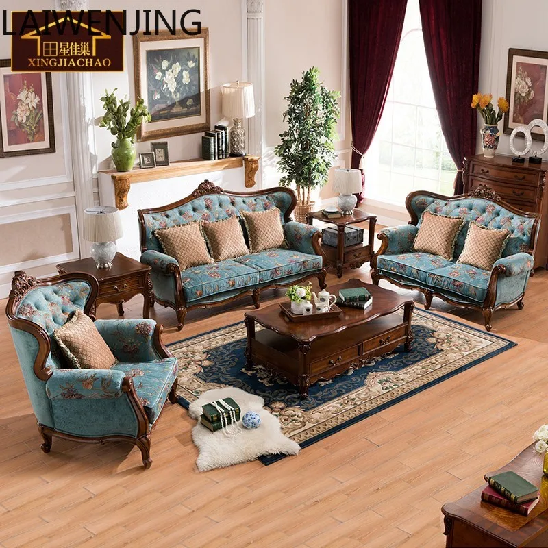 

MJY European fabric sofa set combination American solid wood pastoral double triple leather