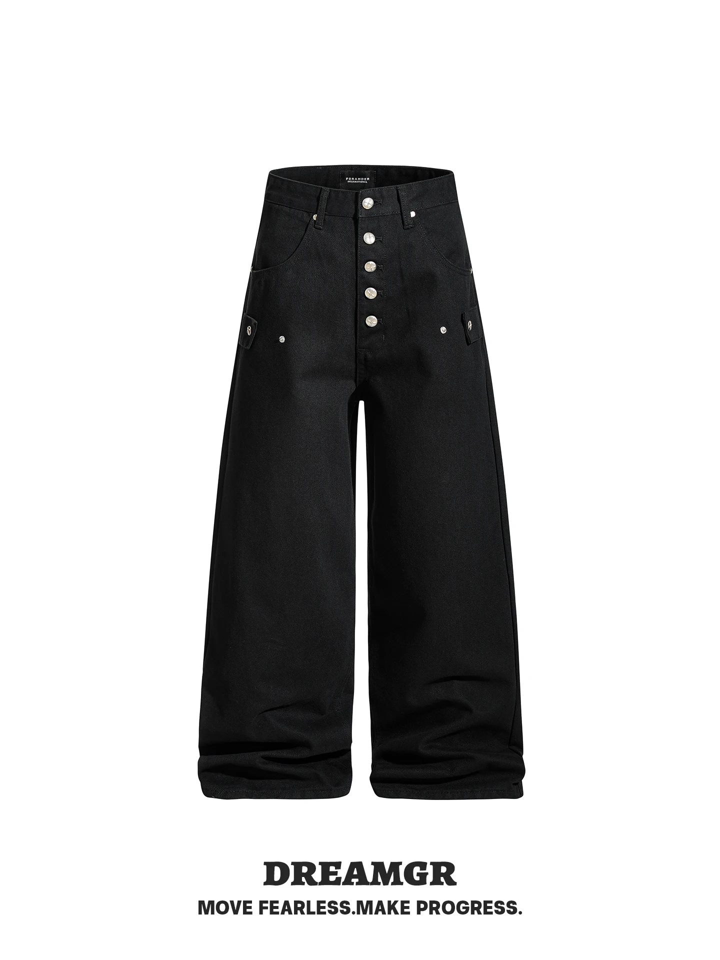 

Cleanfit American Sle Simple Button Denim Jeans Loose Wide Leg Slimming Flared Pants for Men And Women High Street Vibe