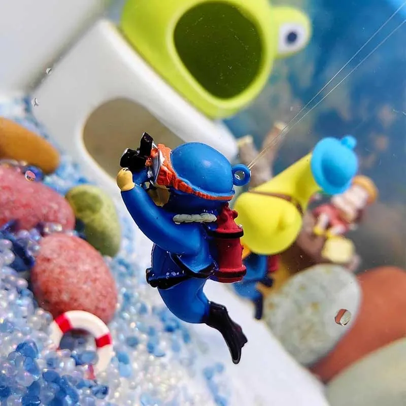 Fish Tank Diver Decorations Aquarium Decor Accessories Floating Blue Fatty Fat Man Diver Aquarium Ornaments Small Floating Ball