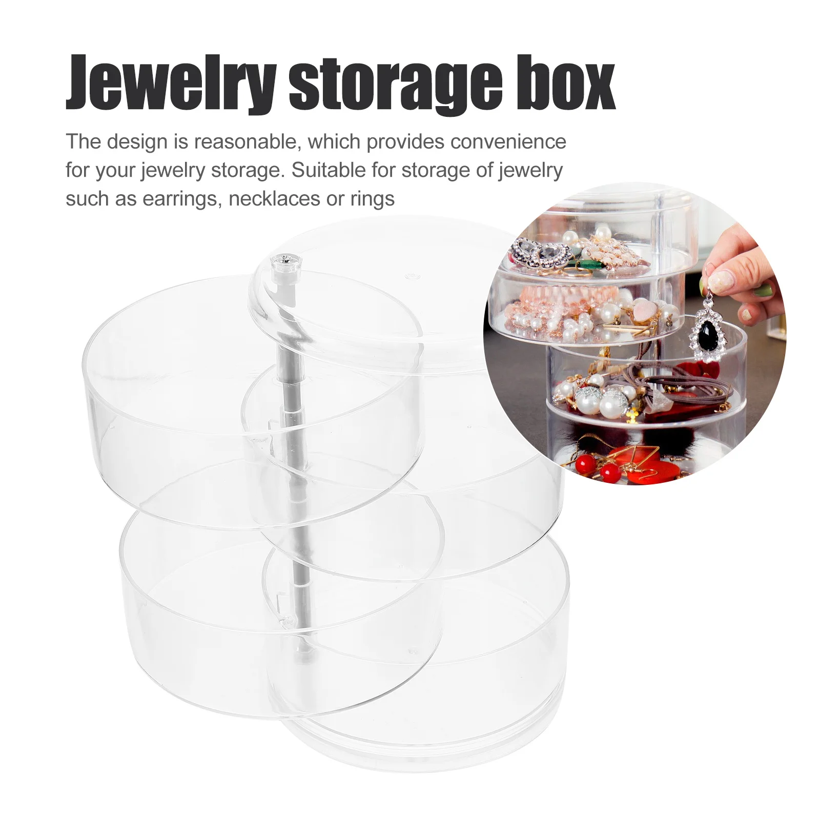 

Прозрачный вращающийся органайзер для ювелирных изделий большой емкости, многослойный дизайн для сережек, колец, ожерелья, настольного хранения