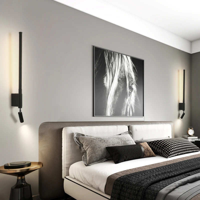 Modern Simple Multifunctional Bedroom Bedside LED Reading Lamp Tube Nordic Study Living Room Background Led Indoor Wall Lamps