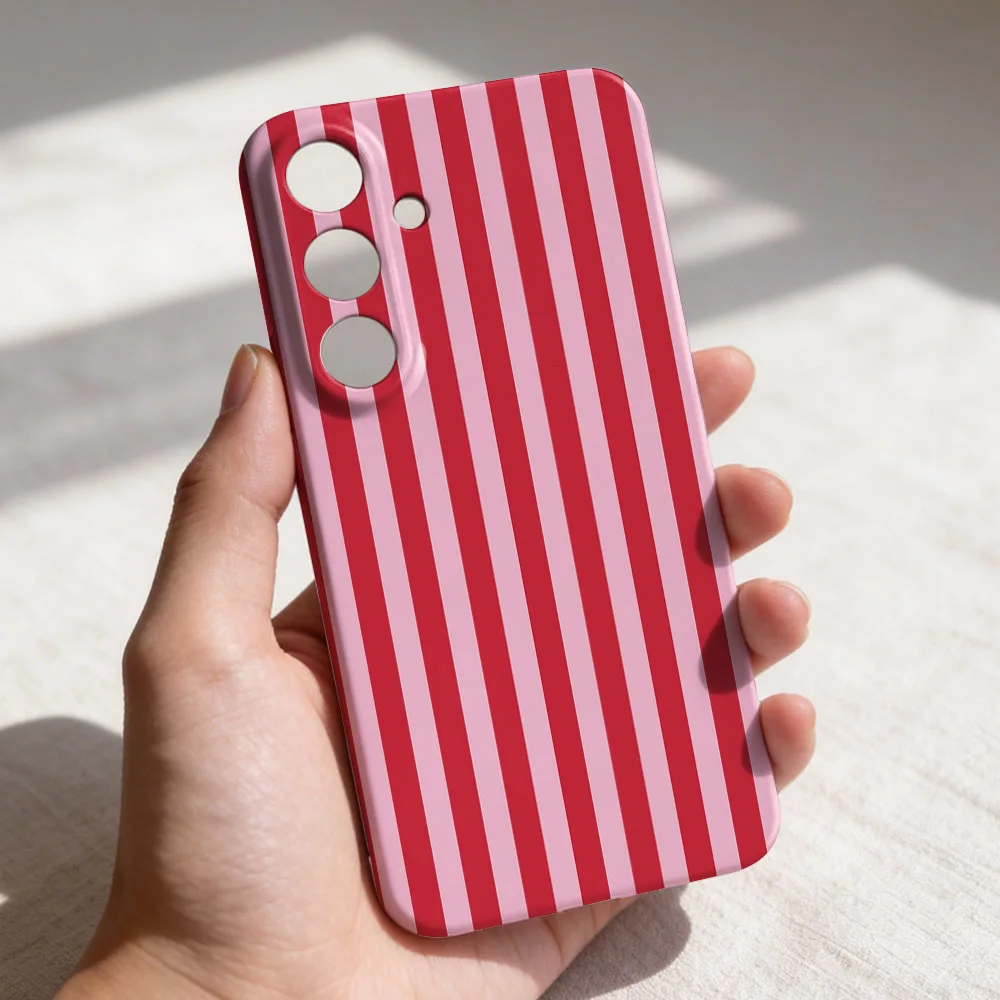 Phone Case For Samsung A55 54 53 52 71 73 12 13 14 15 16 17 23 25 26 32 34 35 36 Red Stripes Pattern Hard PC Cover