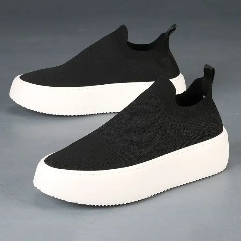 Fly Woven Men Sneakers Slip on Sports Shoes for Man Thick-soled Mesh Sneakers Breathable Trendy Loafers Men\'s Vulcanized Shoes