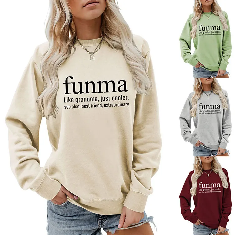 

Autumn and winter new loose long-sleeved hoodie funma like grandma just cooler printed round neck casual blouse women's pullover