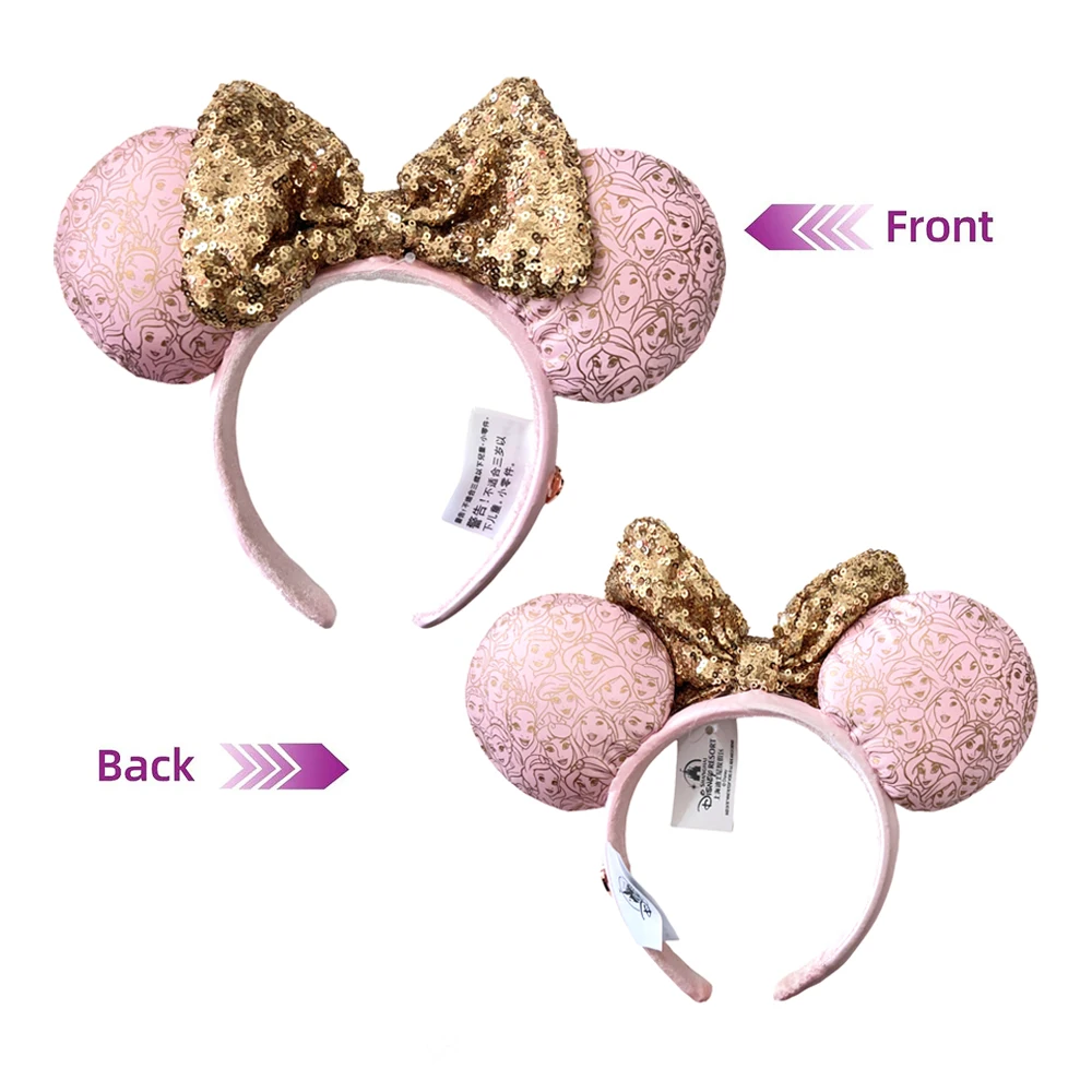 

2024 Disney Princess Minnie Ear Headband For Women Disneyland Mickey Adult/Child Ears Plush Sequin Cosplay Girls Accessories