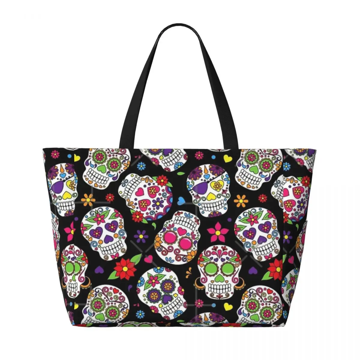 Day Of The Dead Sugar Skull Pattern borsa da viaggio da spiaggia, Tote Bag borsa a tracolla per adulti alla moda modello Multi-stile